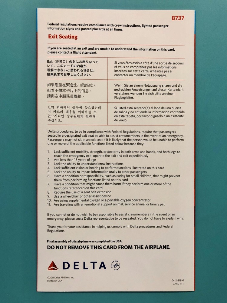 DELTA AIRLINES SAFETY CARD--737