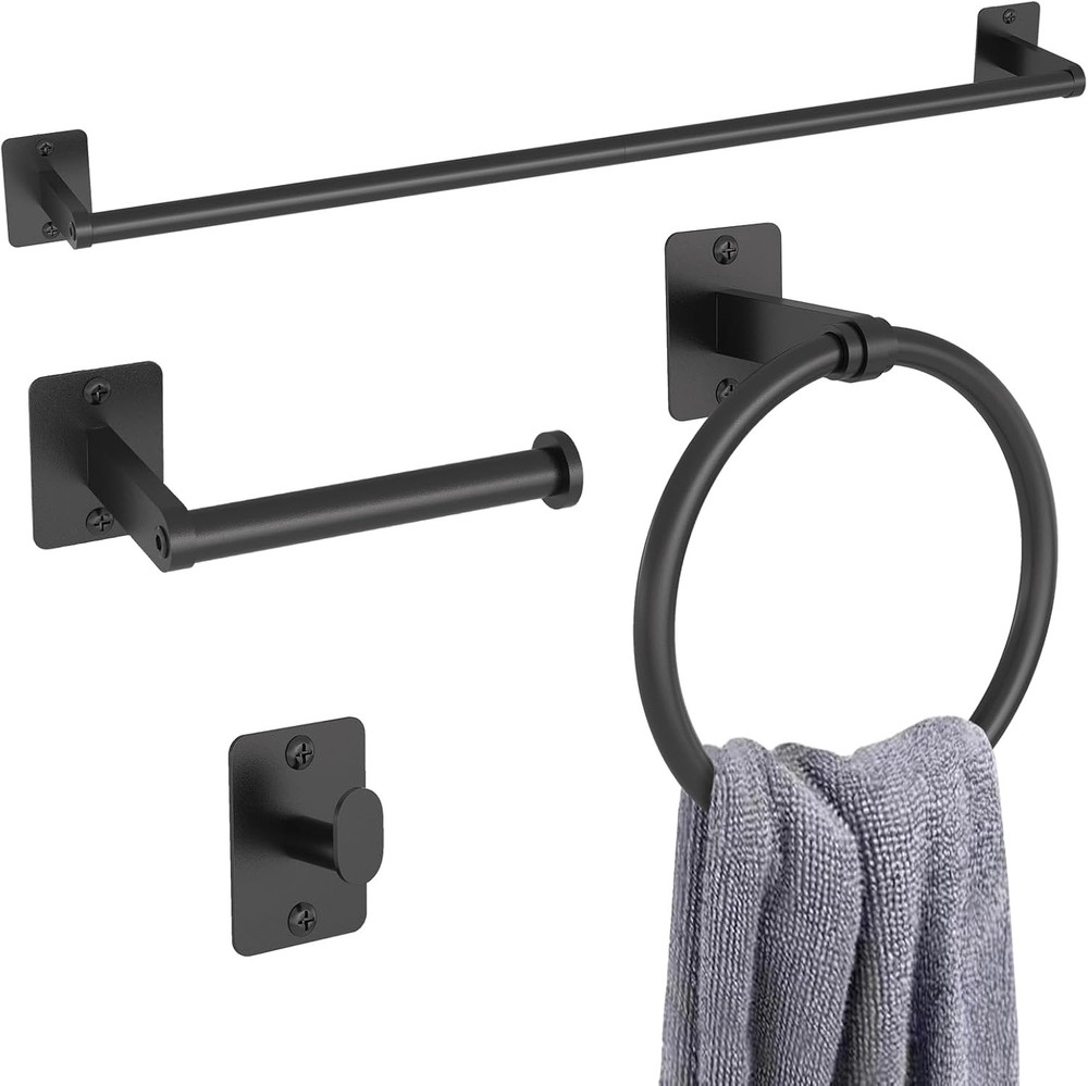 Durable Matte Black Bathroom Hardware Set - 4 Essential Pieces Included