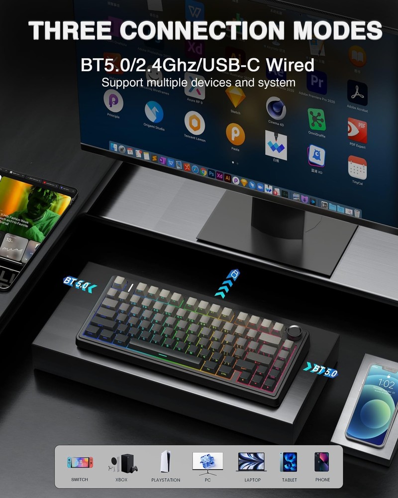 AULA F75 Pro Wireless Mechanical Keyboard,75% Hot Swappable Custom Keyboard w...