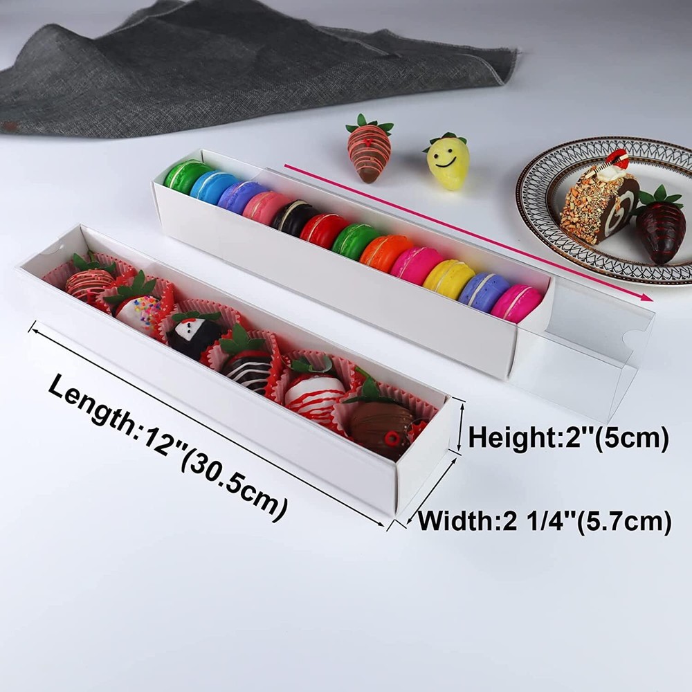 24pcs 12x2.2x2 Inch White Minimalist Rectangular Bakery Boxes Dessert Boxes