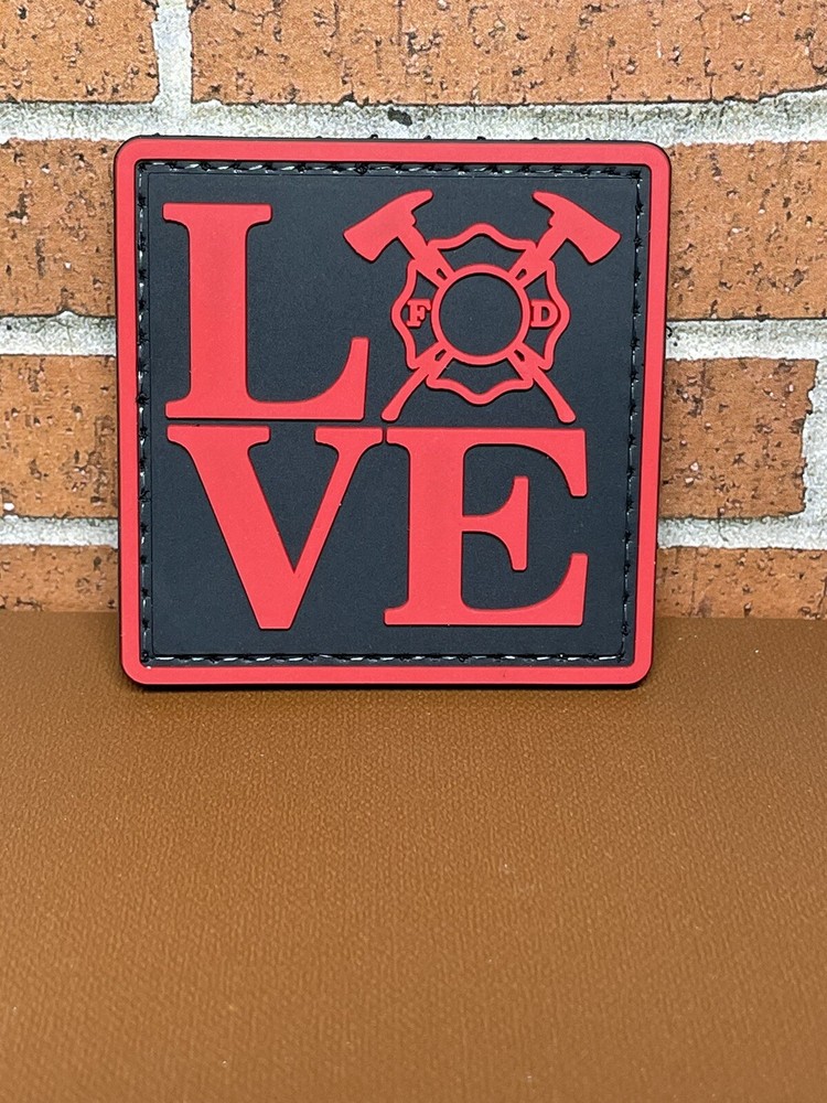 PVC Tactical Patch - Love Firefighter Patch - Hook Backed Red Love Patch