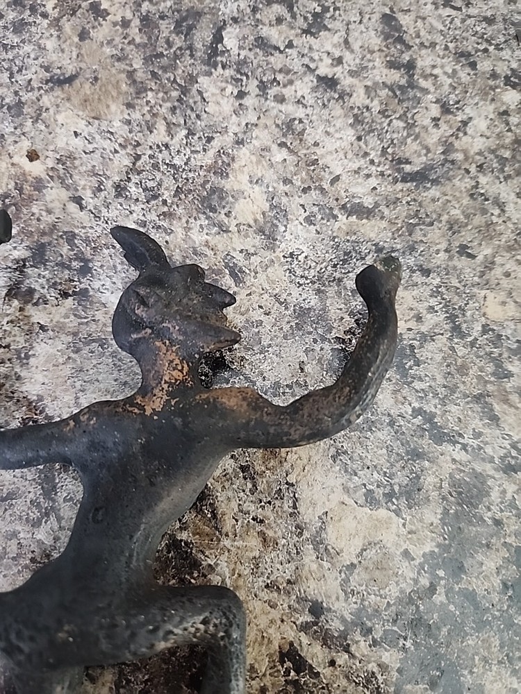 Vtg Cast Iron Devil Chimney Flue Fireplace Damper Pull Metal Rustic Primitive