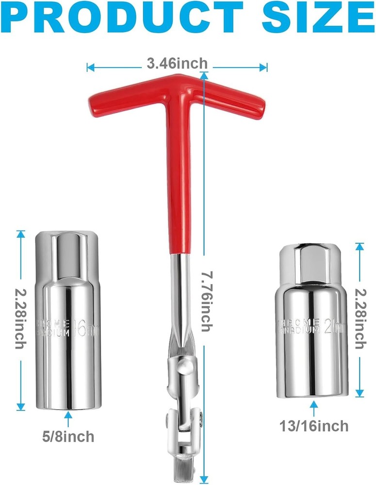 3Pcs Spark Plug Socket Wrench Set T-Handle 5/8 & 13/16 Tool