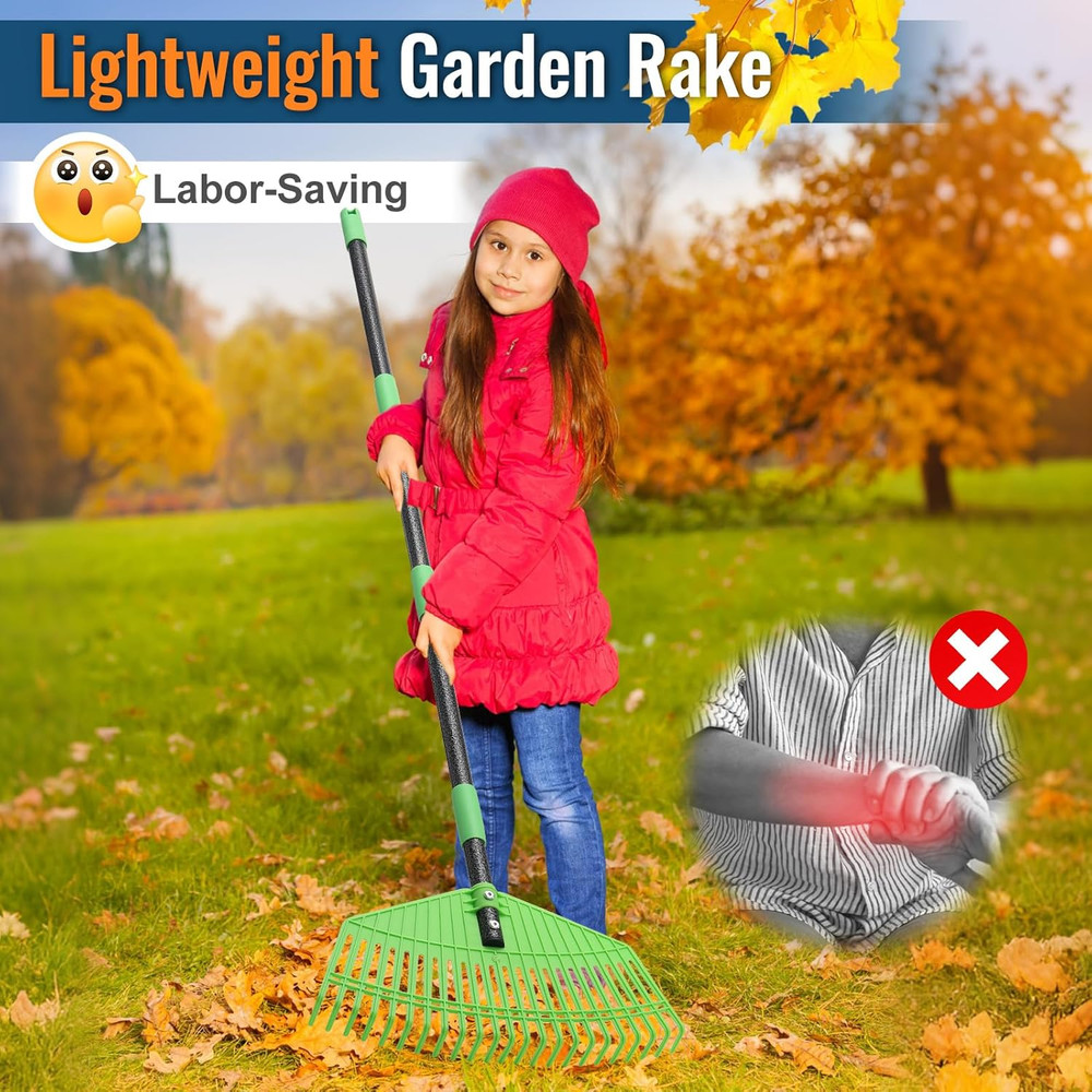Plastic Leaf Rake with Adjustable 73'' Handle-Lightweight&Anti-Break Nylon Head,