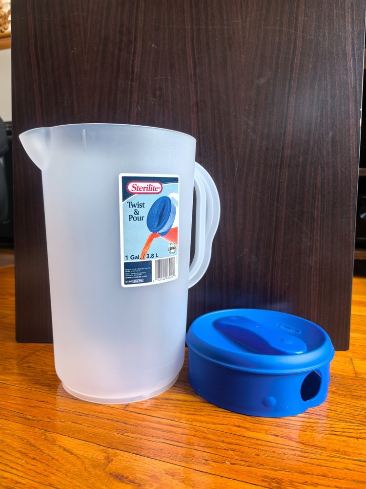 Pitcher with Handle, Sterilite 1 gallon Plastic, White translucent