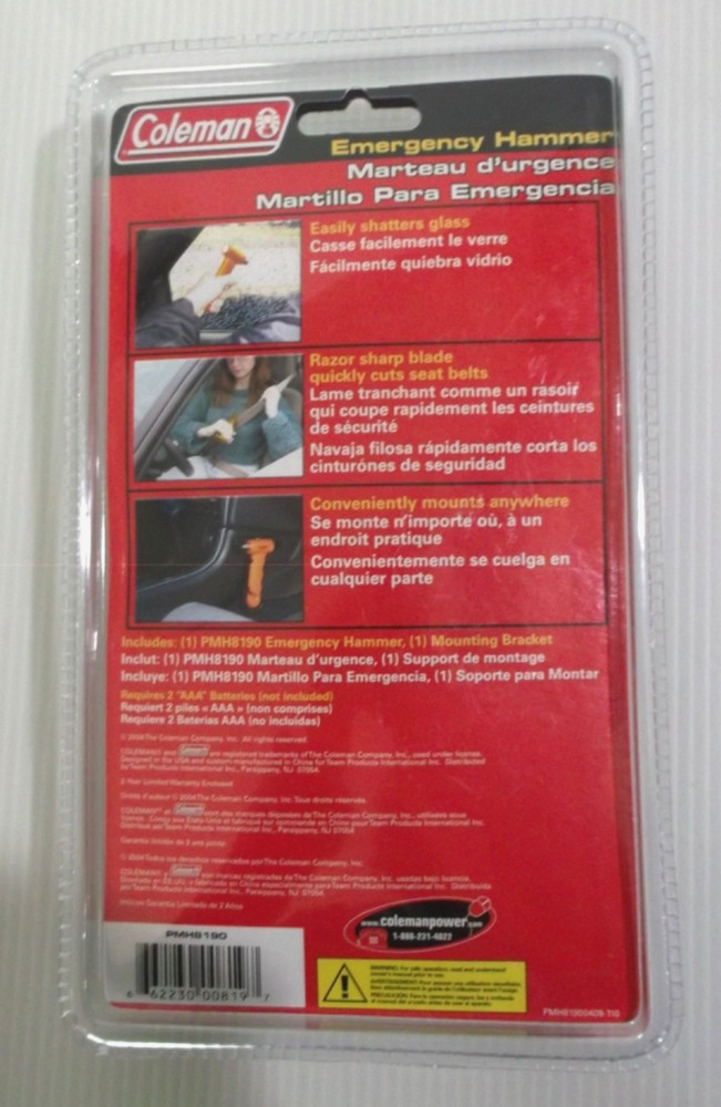 Coleman Emergency Hammer Tool With Flashlight PMH8190- NIP