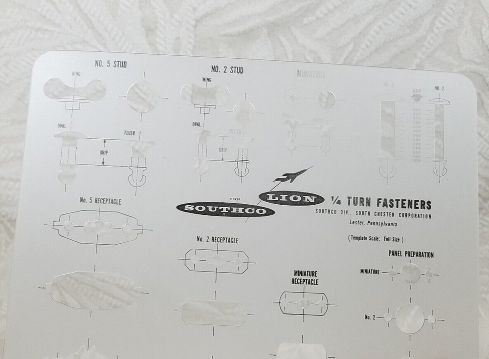 SOUTHCO LION TURN FASTENERS TEMPLATE ENGINEERING DRAFTING ARCHITECT TOOL GUIDE