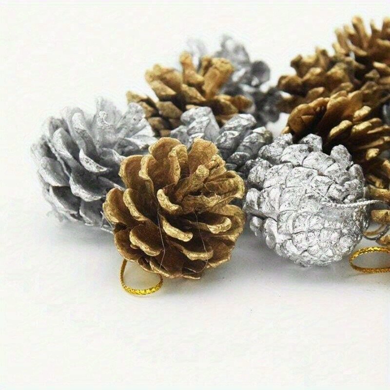 7pcs Holiday Time Mini Pinecone Ornaments Glitter Sparkle Silver Winter Decor