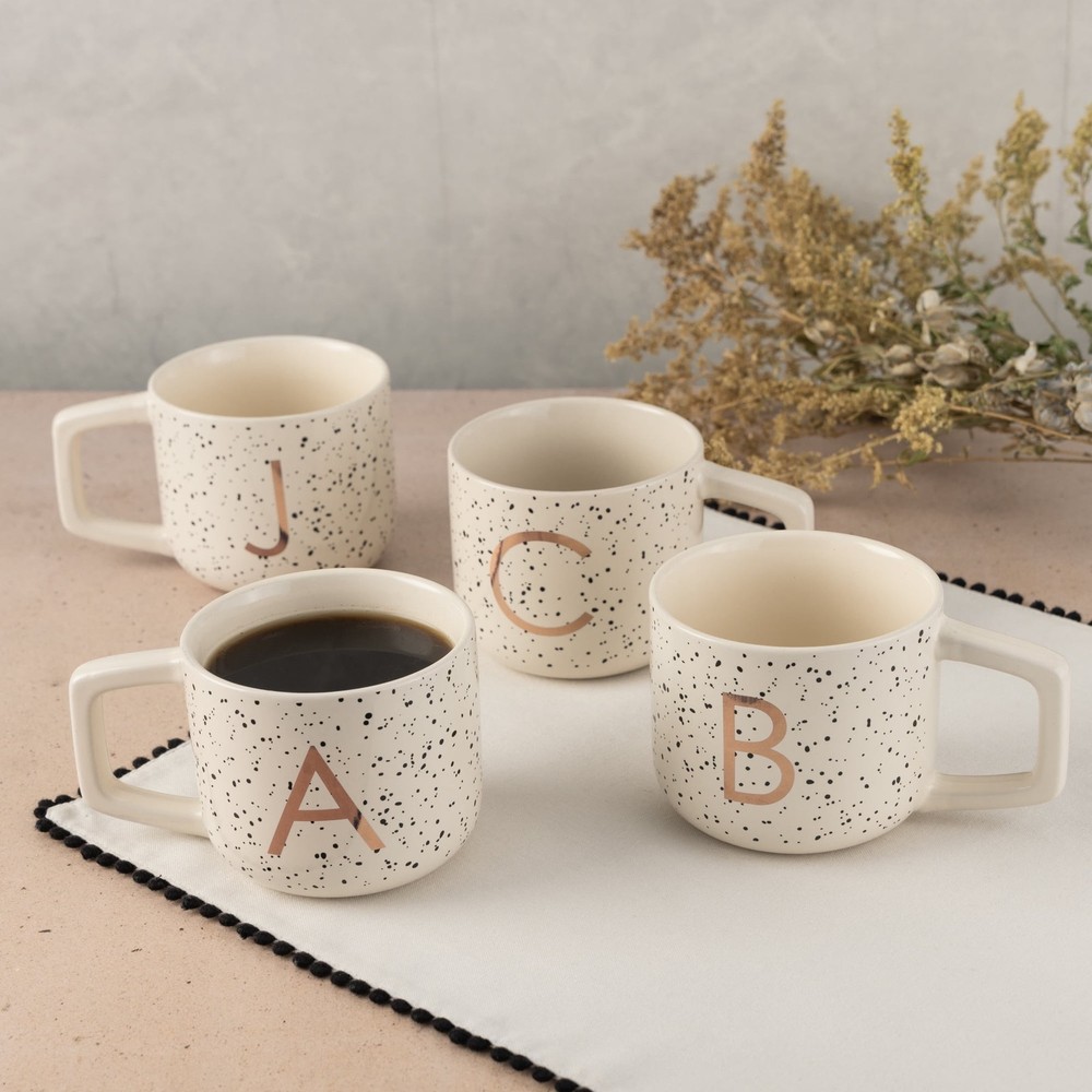 Stoneware Monogram A Mug, White Speckled