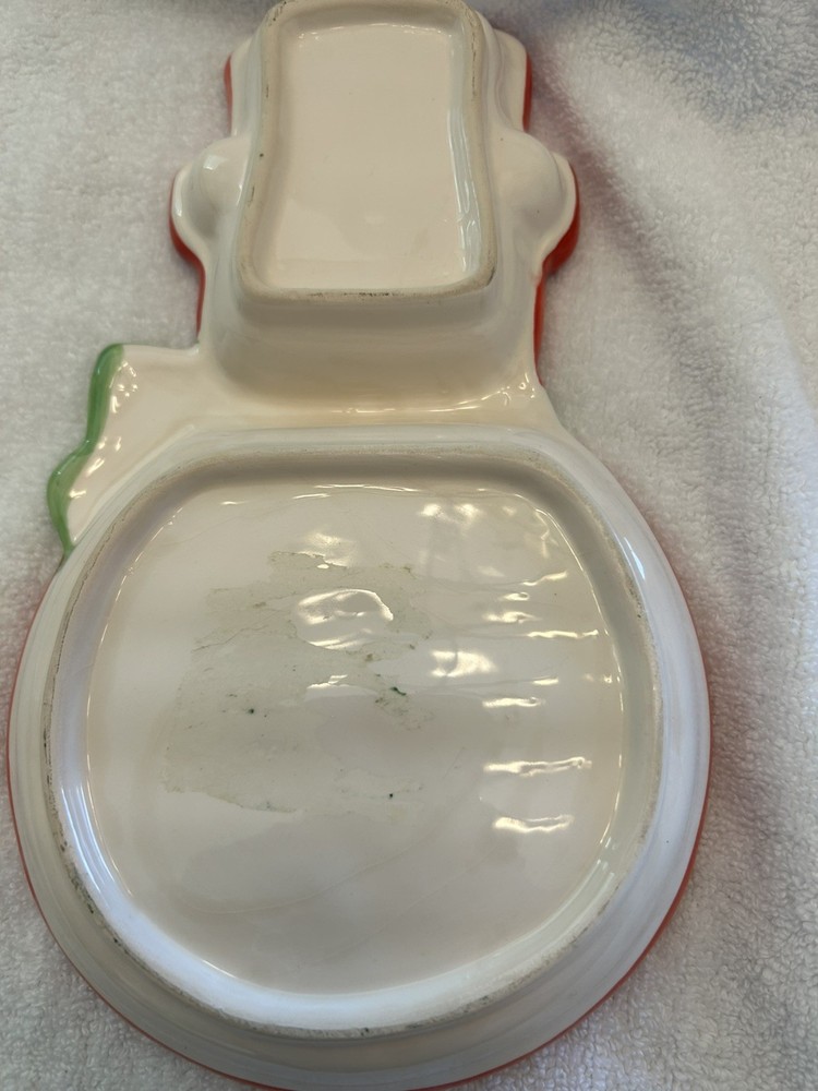 VINTAGE CERAMIC SNOWMAN TWO SECTIONED SERVING TRAY