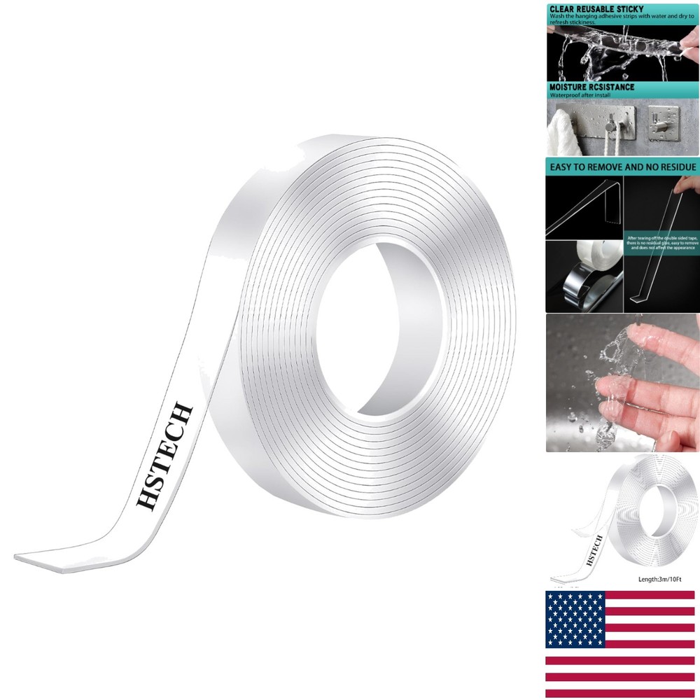 Heavy Duty 10ft Double Sided Acrylic Tape - Clear, Removable Adhesive Solution