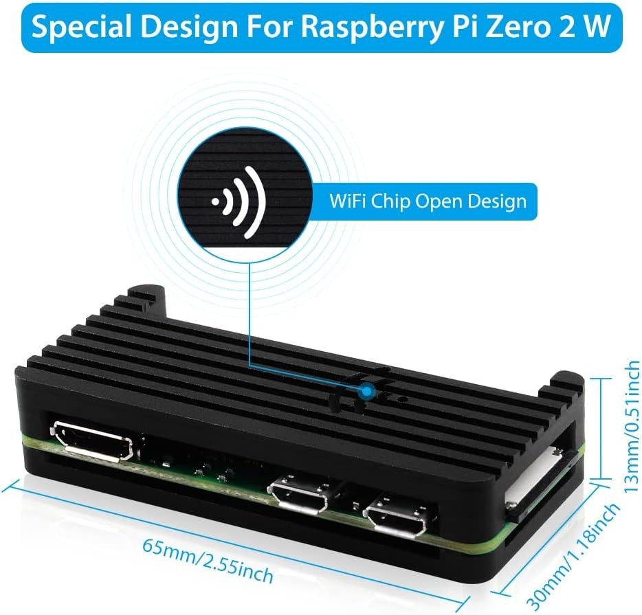 Complete Aluminum Cooling Case for Raspberry Pi Zero 2 W - Includes OTG & Switch