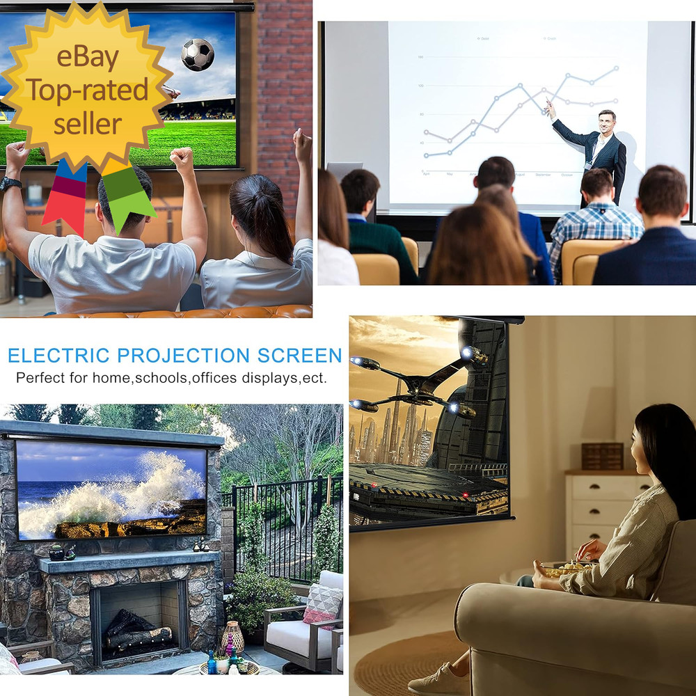 120" Motorized Projector Screen Electric Diagonal Automatic Projection 4:3 HD Mo