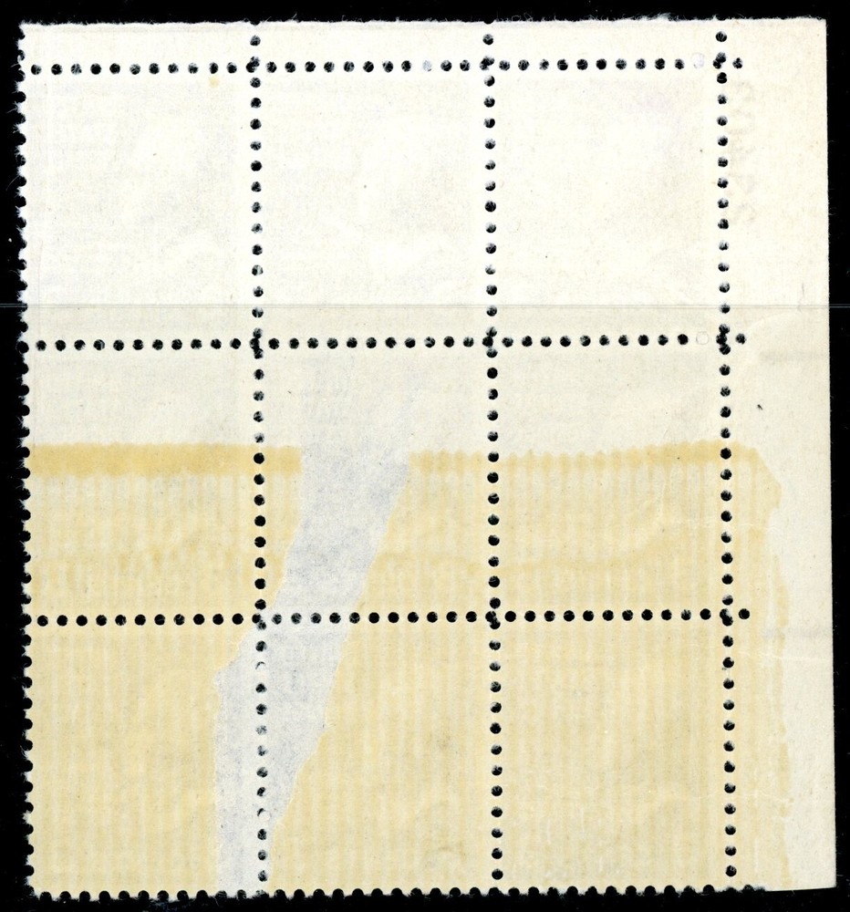 EFO 807 PLATE # BLK/9 ERROR -- GUM NEVER APPLIED TO TOP ROW!
