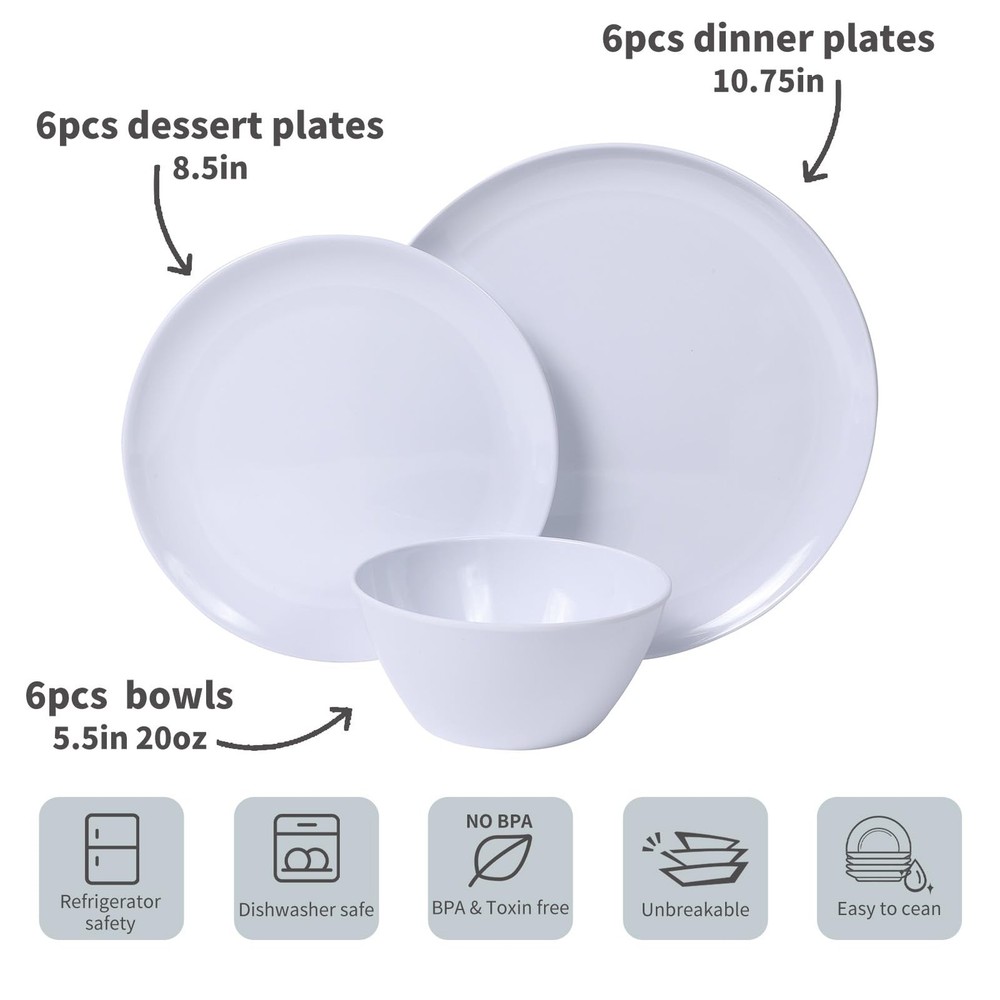 Melamine Dinnerware Sets,18-piece Melamine Plates and Bowls Set, Unbreakable ...