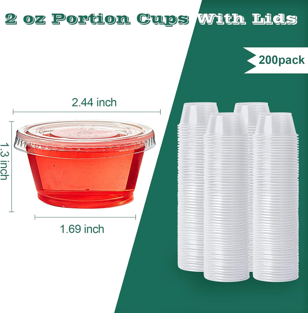 200 Sets 2 Oz Disposable Plastic Portion Cups with Lids, Small Plastic Condiment