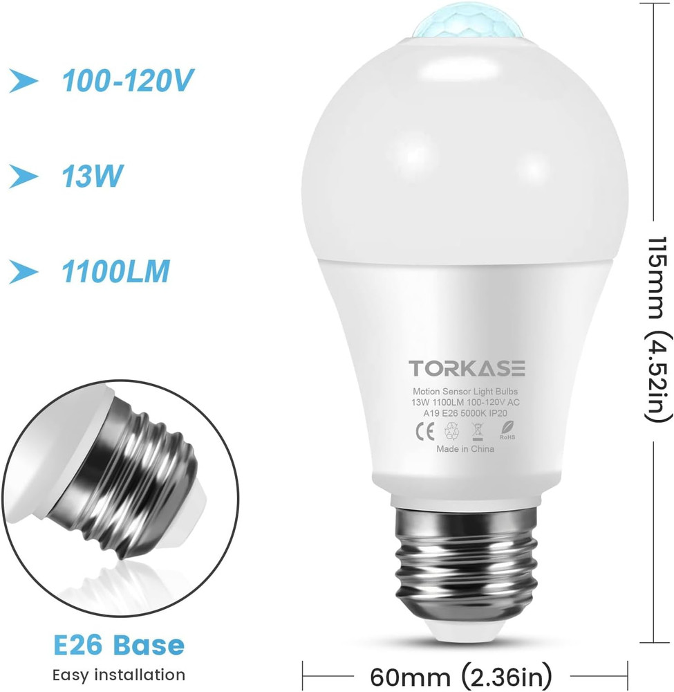 Motion Sensor Light Bulbs, 13W (100Watt Equivalent), Motion Activated Dusk to Da