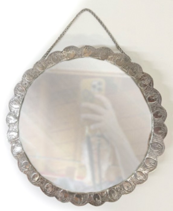 Turkish Repousse 900 Silver wall mirror 10.25"