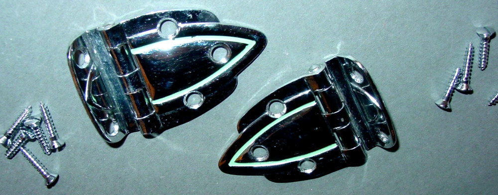 Vintage Chrome Art Deco cabinet hinge Offset Raised Mint Green Lined Cupboard