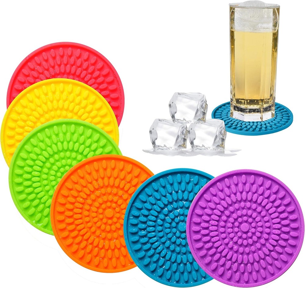 Colorful Silicone Drink Coasters 6 Pack Oval Deep Tray Set