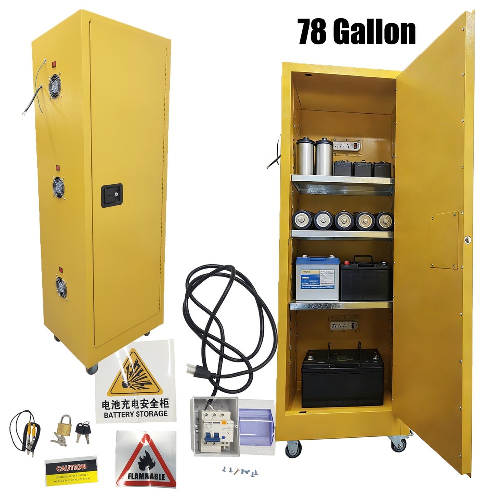 Fireproof Safety Explosion-Proof Box Mobile Battery Charging Cabinet w Socket
