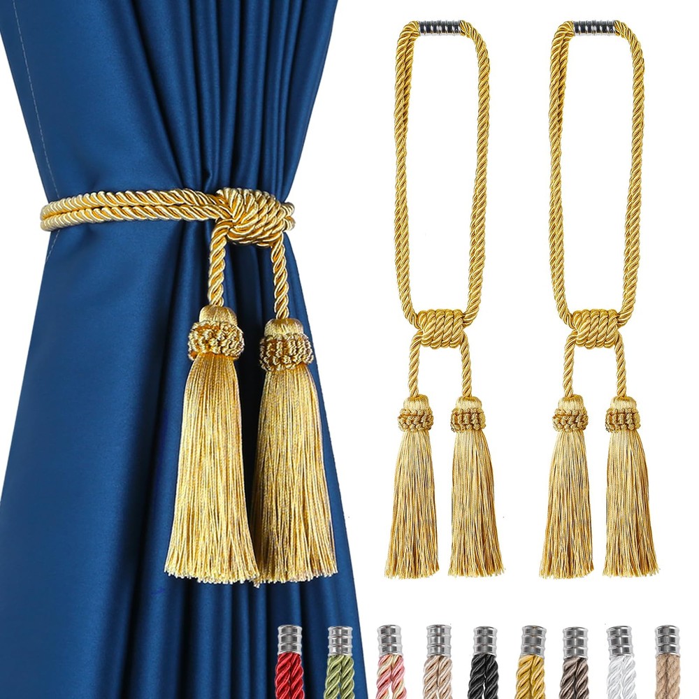 Magnetic Curtain Tiebacks 2 Pack Tassel Curtain Tieback Modern Handmade Tie B...