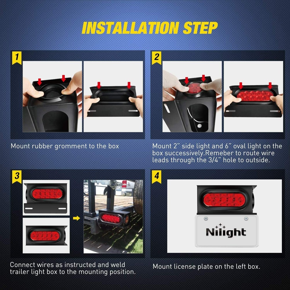 2x LED Trailer Steel Trailer Light Boxes Housing Brackets Kit 6" Oval Lights Red