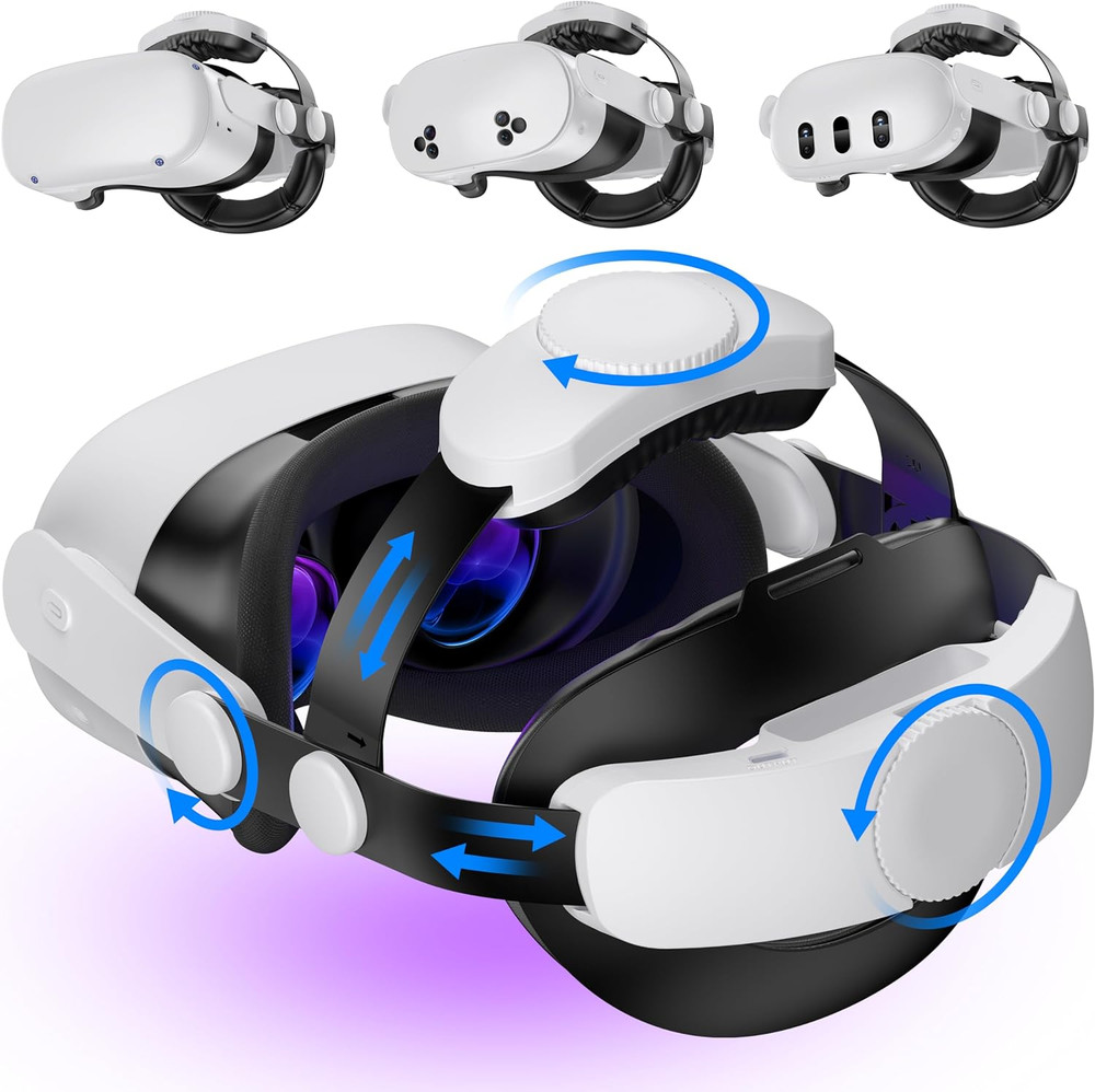 for Meta Quest 3S/Quest 2/Quest 3 Head Strap, Double Knobs Adjustable Elite Stra