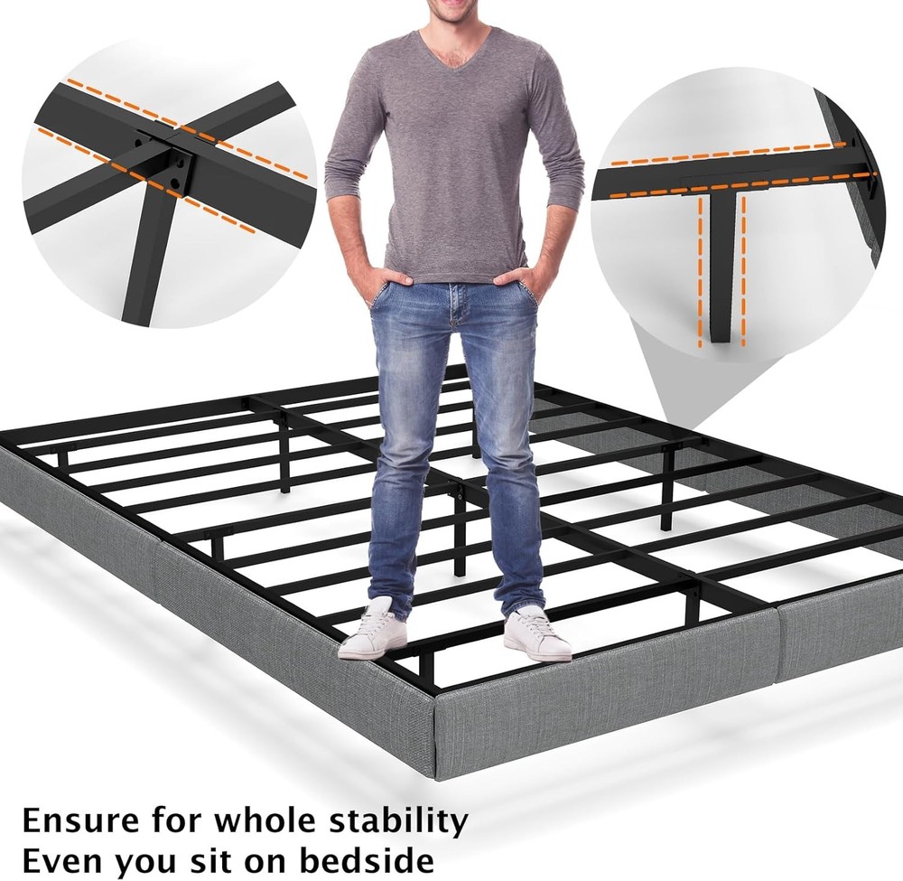 Floating Metal Bed Frame King with LED Lights, King Bed Frame Grey