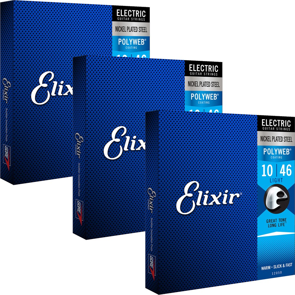 3 Sets Elixir 12050 POLYWEB Light Electric Guitar Strings 10-46