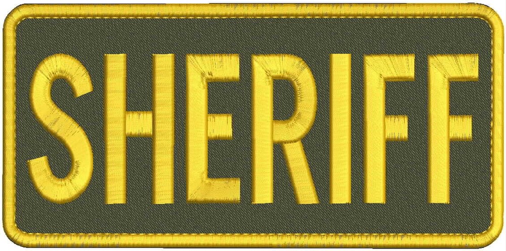SHERIFF EMBROIDERY PATCH 4X9'' HOOK ON BACK GOLD ON RANGER GREEN