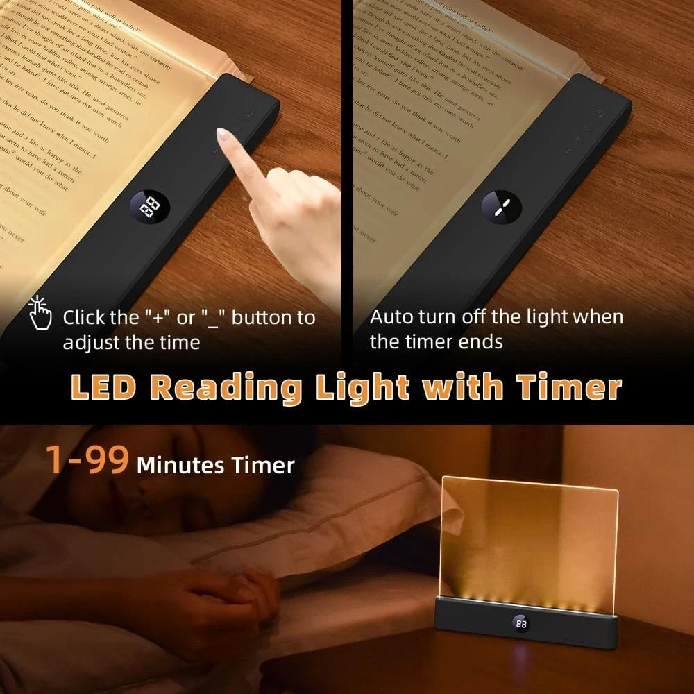 Book Light, Rechargeable Clear LED Flat Reading Light with 3 Colors Timer, D...