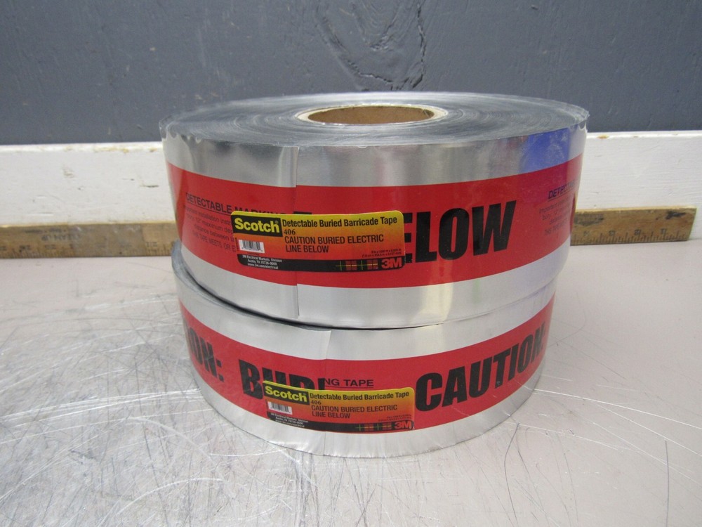 2-ROLLS SCOTCH CAUTION BURIED ELECTRICAL LINE BELOW TAPE 3"x1000FT DETECTABLE