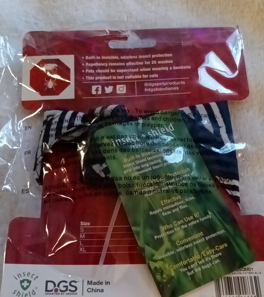 DGS Unbugz-It Bandana Medium Square Blue w/Design. NEW