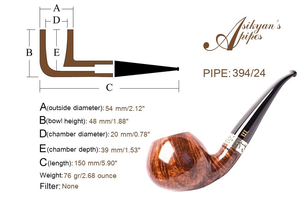 Asikyan Pipe #394/24 Bent Author Smooth Hand Made