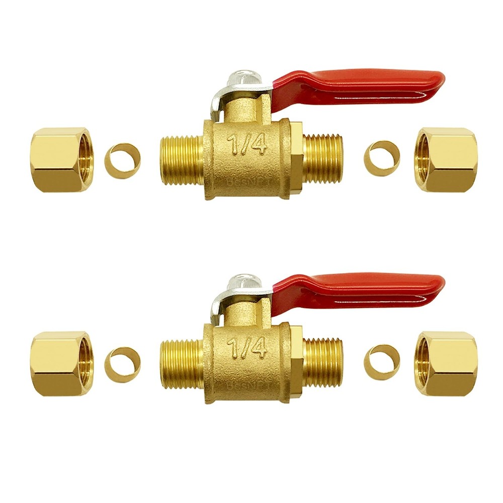 2 PCS Brass Mini Ball Valve Shut Off Switch 1/4 Compression Fitting