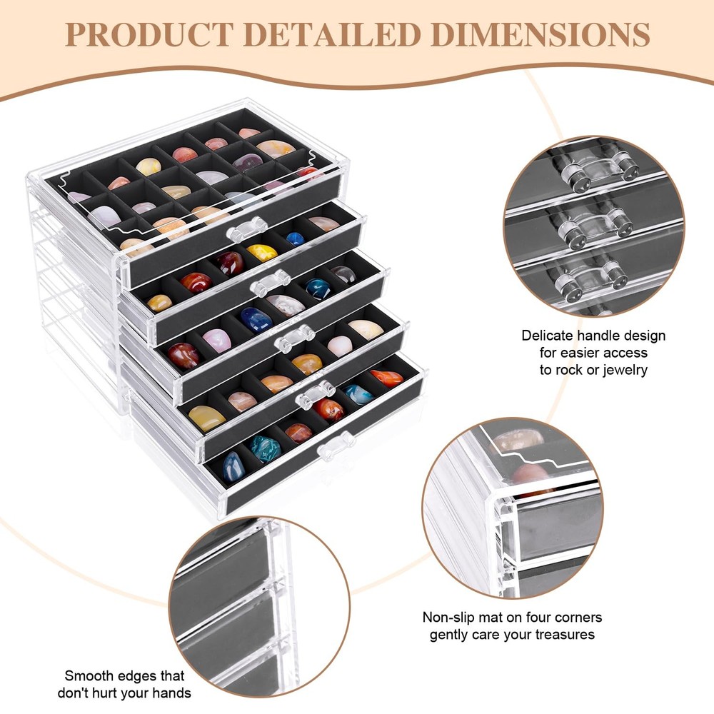 Rock Display Case, Collection Box, 90 Grid Crystal Clear
