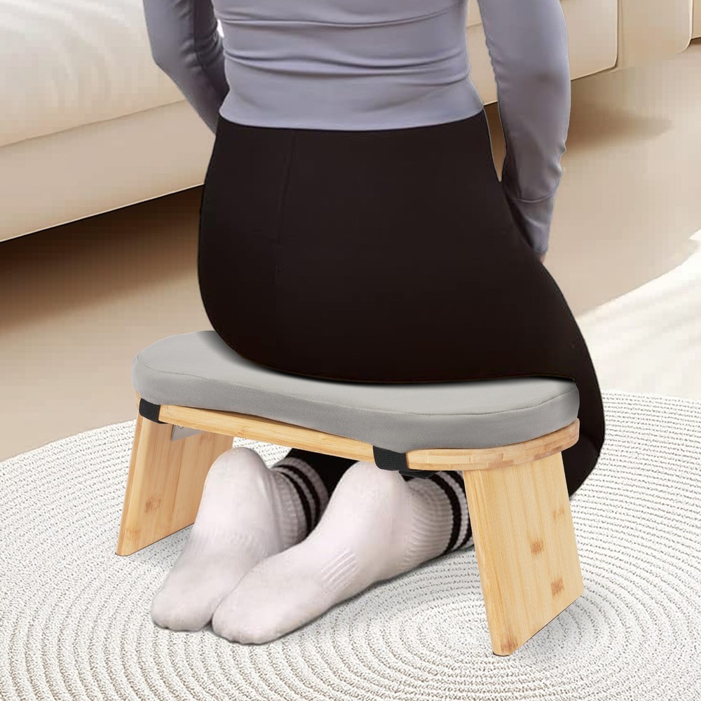 Bamboo Meditation Bench Kneeling Stool Foldable Yoga Bench with Carrying Bag