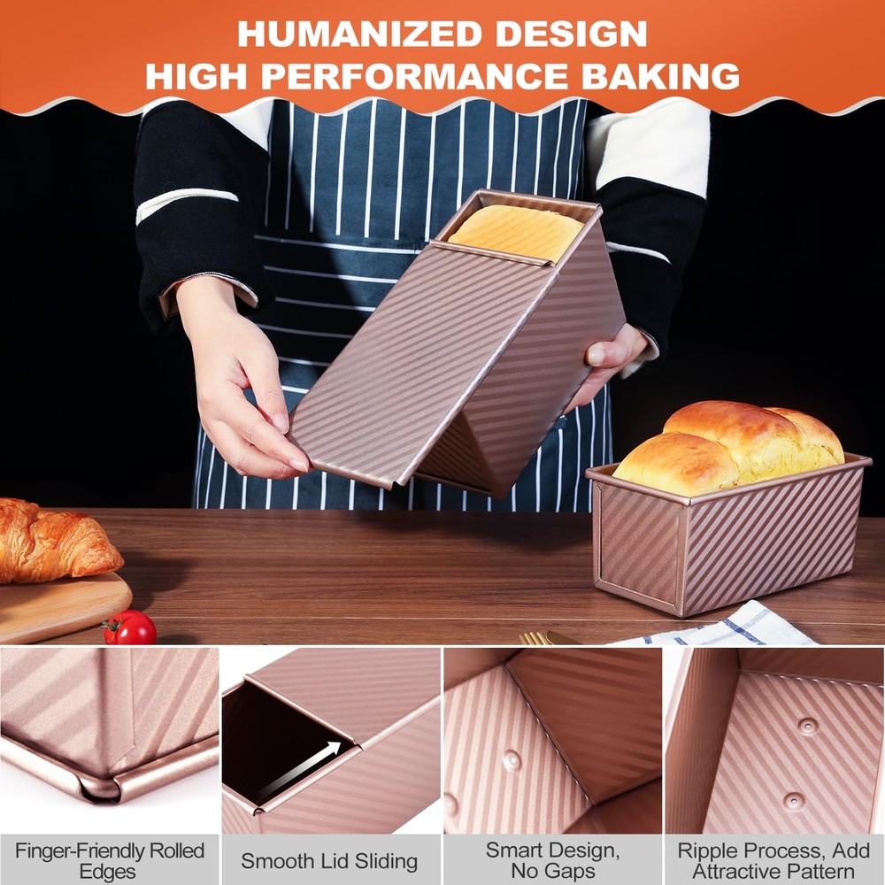 Pavsrmy 2 Pack Pullman Standard and Mini Loaf Pan, Gold, Rose Gold