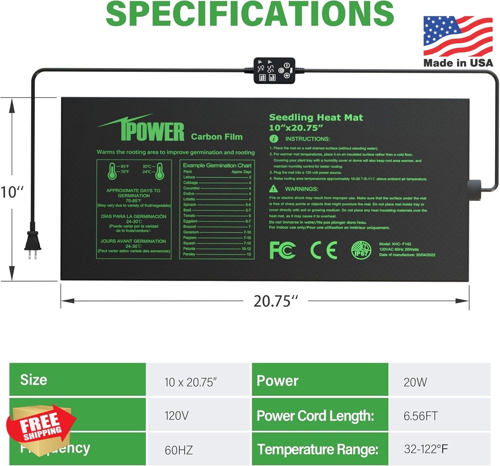 iPower Seedling Heat Mat 10 with Dual Digital Temperature Controller
