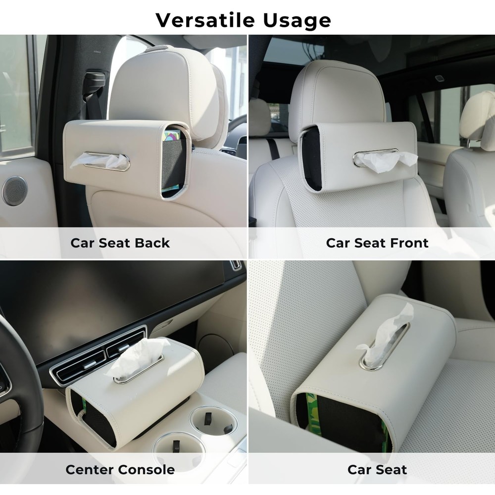 Premium PU Leather Car Tissue Holder Classic Style Rectangular Black