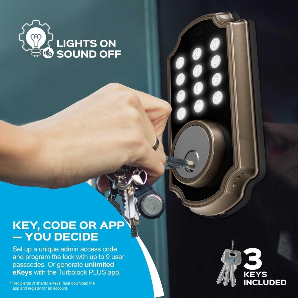 TurboLock Bronze Bluetooth Smart Lock Lighted Keypad Single Cylinder Electronic