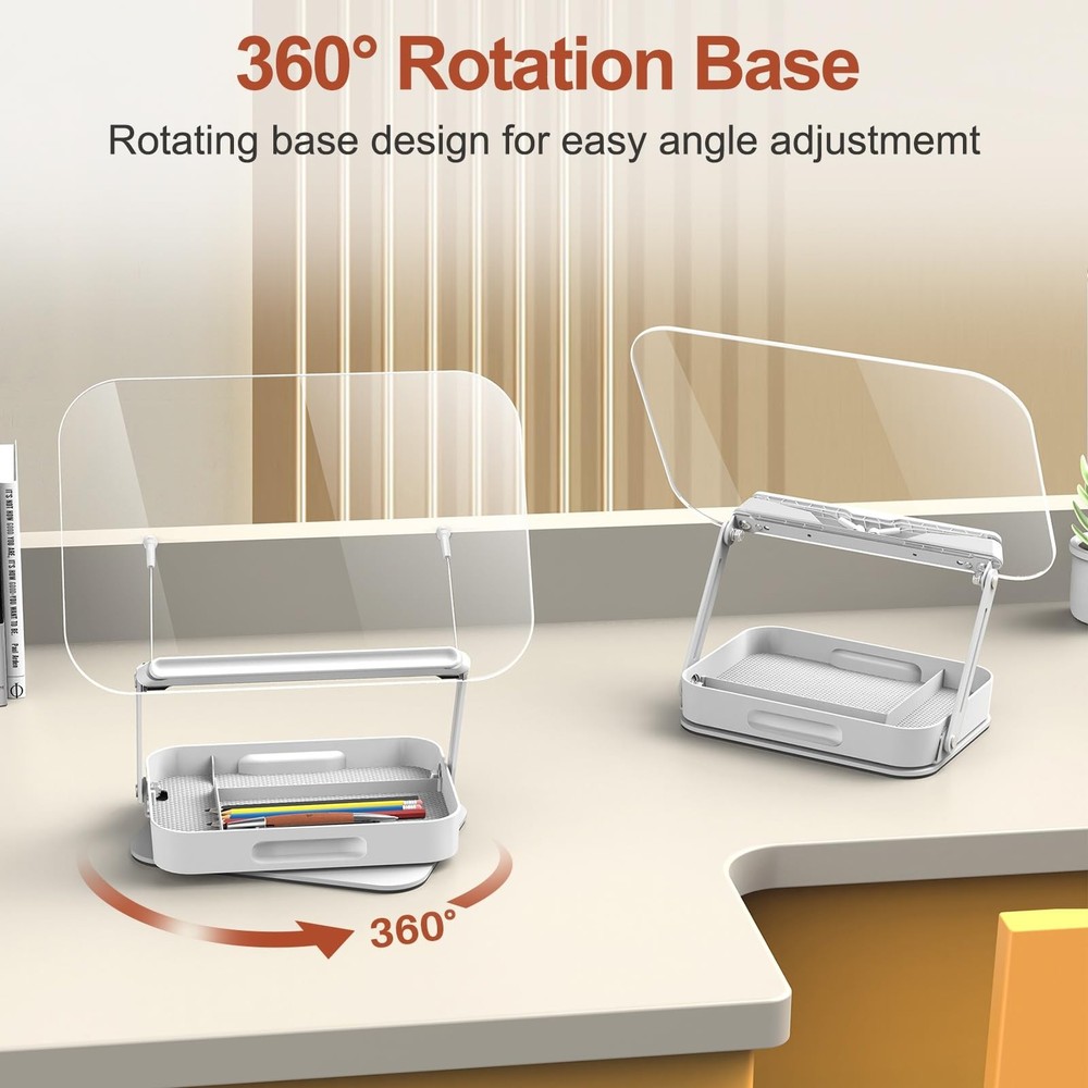 Acrylic Book Stand Storage 360 Rotating Base, Foldable Desktop Riser Holder