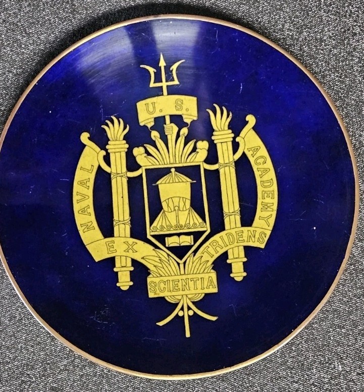Rare Antique Solid Brass & Enameled U.S. Naval Academy Crest Commerative Plate