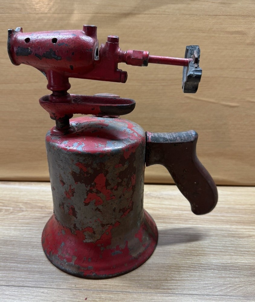 VINTAGE BLOW TORCH WOOD HANDLE READ