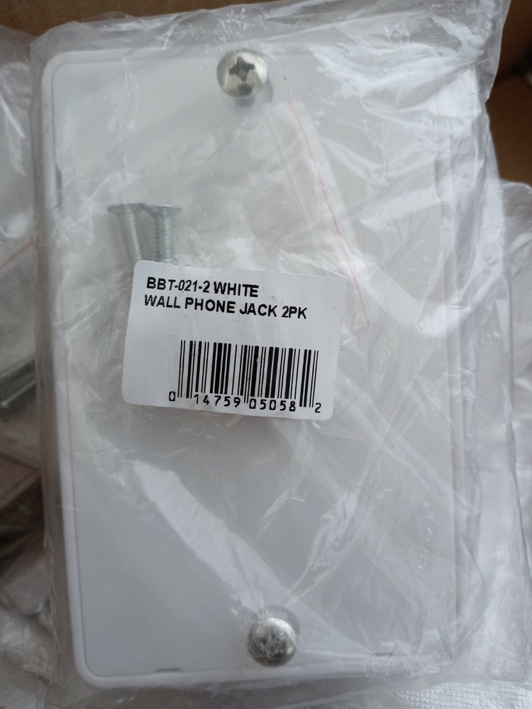 2 Pack- Black Point Phone Jack Wall Plate White BBT-021-2