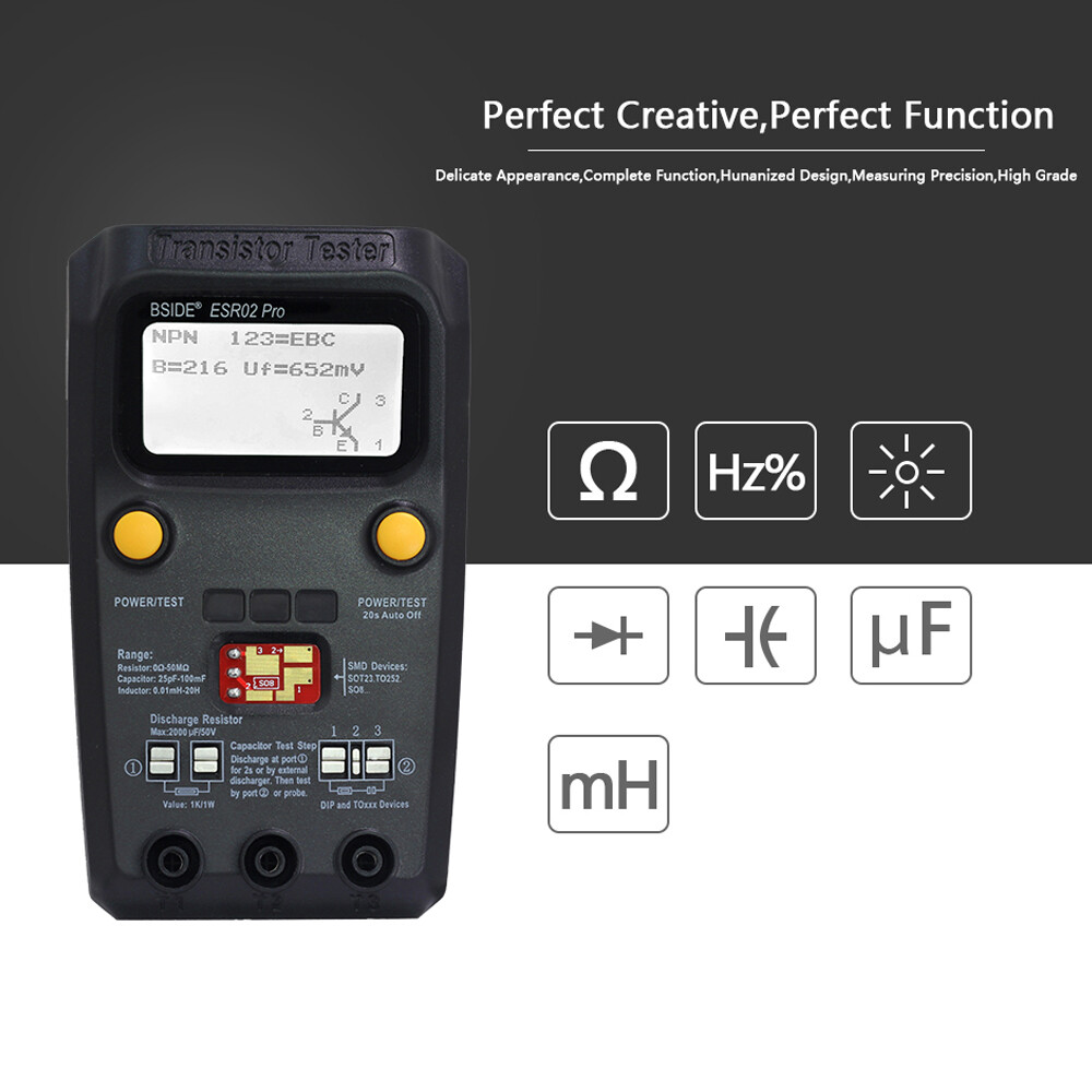 BSIDE ESR02 Pro Transistor Tester Multifunctional Digital Tester Diode Q4S5