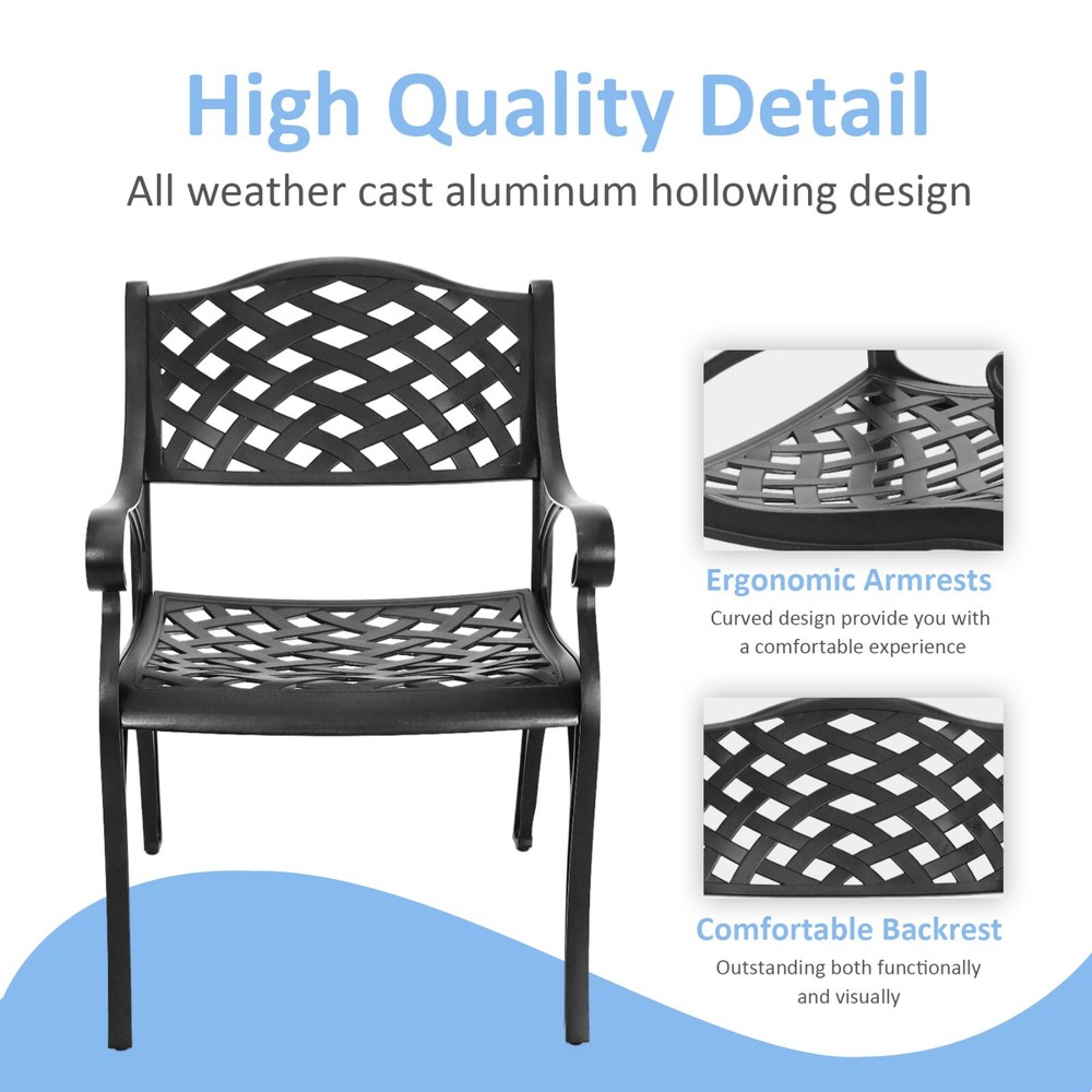 7 Pieces Patio Dining Set Cast Aluminum Rectangular 60"Patio Table and 6 Chairs
