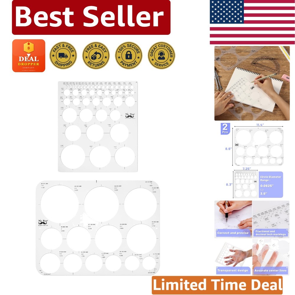 Quality Plastic Circle Templates - Ideal for Drafting with Integrated Ruler