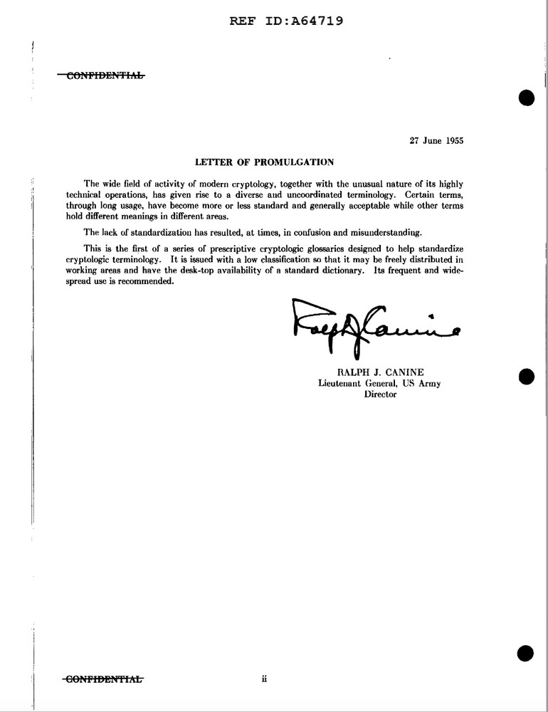 44 Page 1955 Declassified Confidential NSA Basic Cryptologic Glossary on CD
